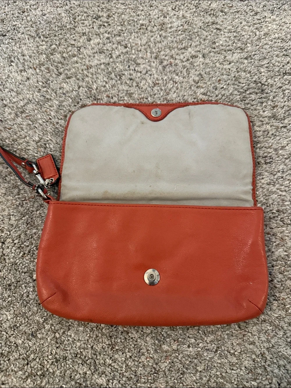Coach Ashley leather clutch wristlet tangerine